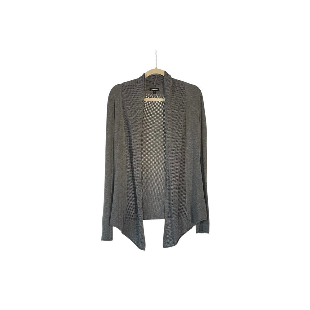 Express Open Front Cardigan Gray Mesh Small - image 1